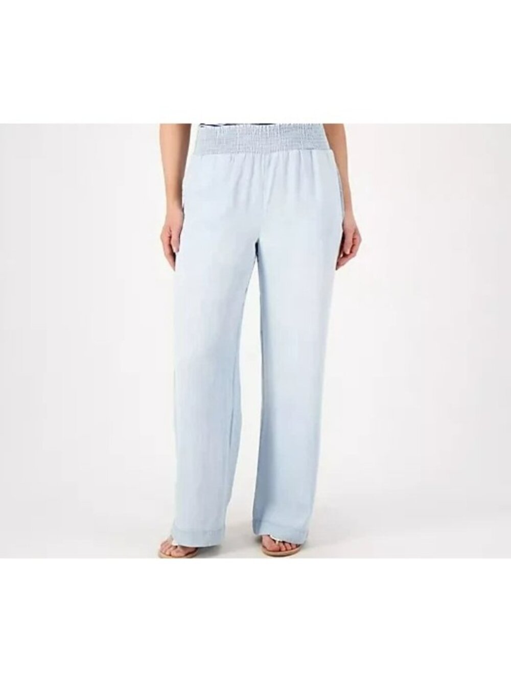Side Stitch Pants XXS Smocked Waist Pull On Wide Leg Lyocell Blue Riviera Wash